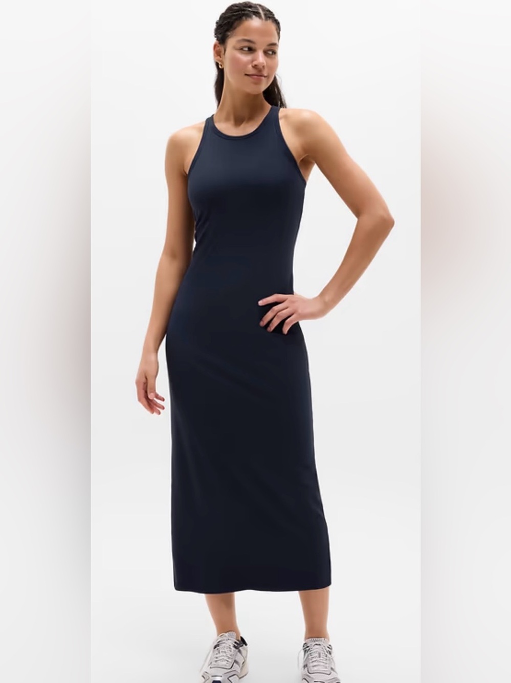 Athleta Signature Ribbed Sleeveless Navy Blue  Maxi Dress Size L